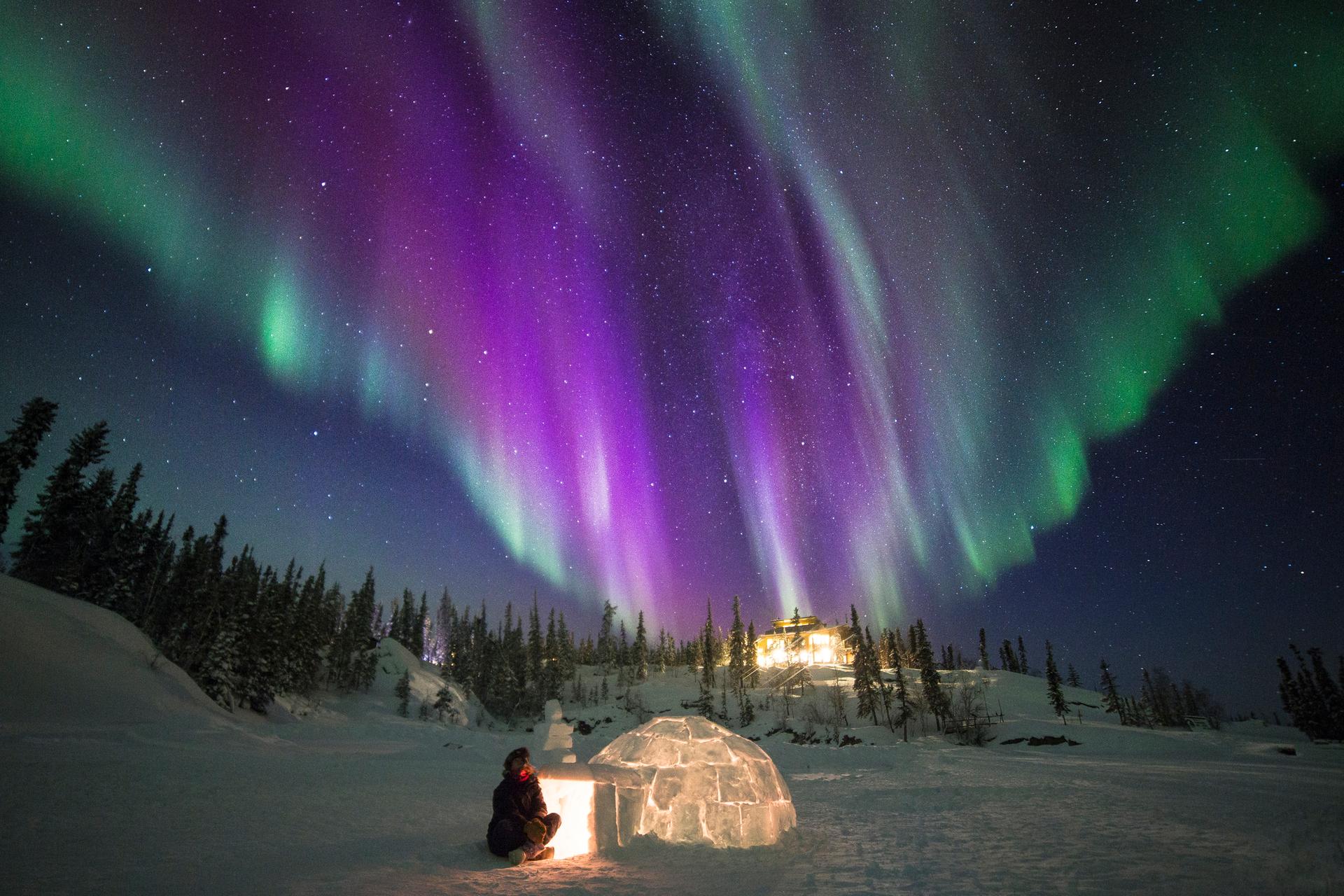 Aurore boréale au-dessus d'un paysage d'hiver