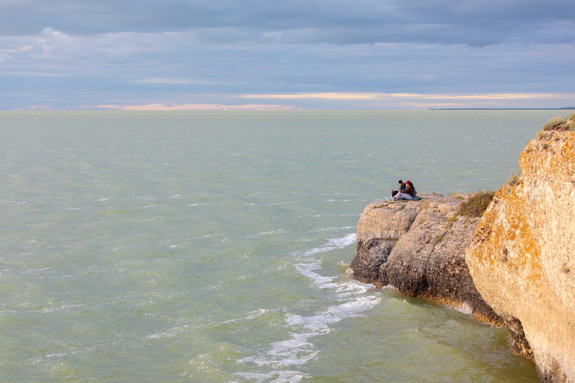 view of blue waters at Lake Manitoba