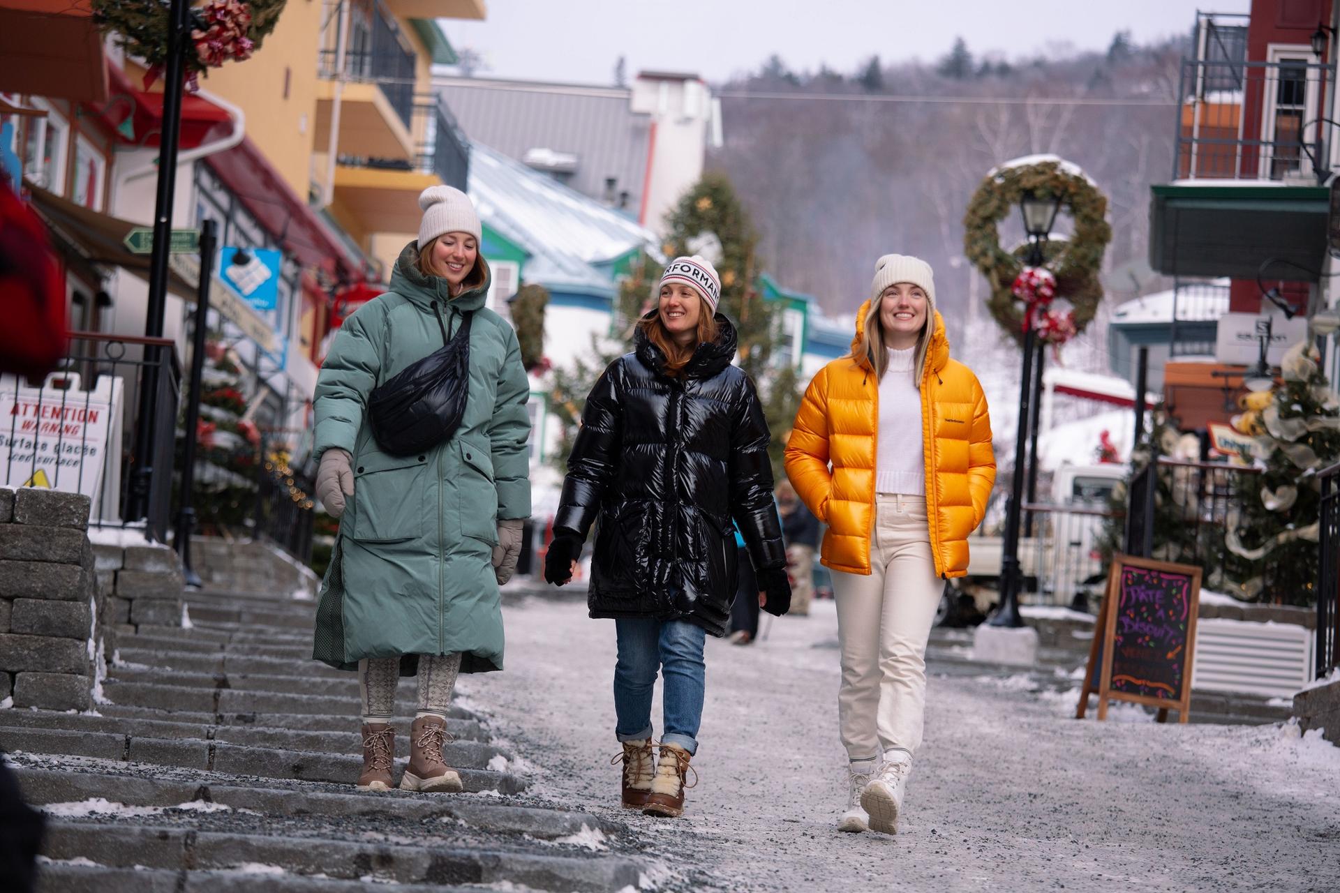 Chloé, Maxime and Justine wander the Mont Tremblant village