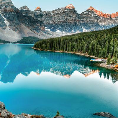 Scenic summer view of Emerald Lake and the Canadian Rockies in Alberta