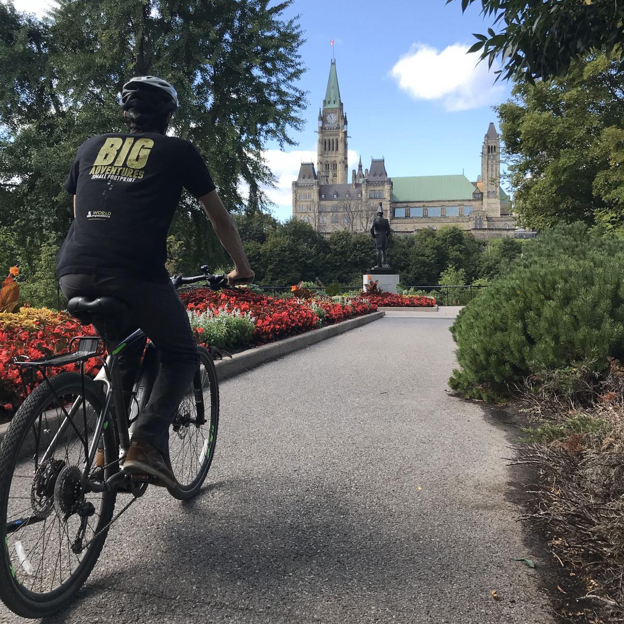 Cycling on the paths near Parliament Hill in Ottawa
